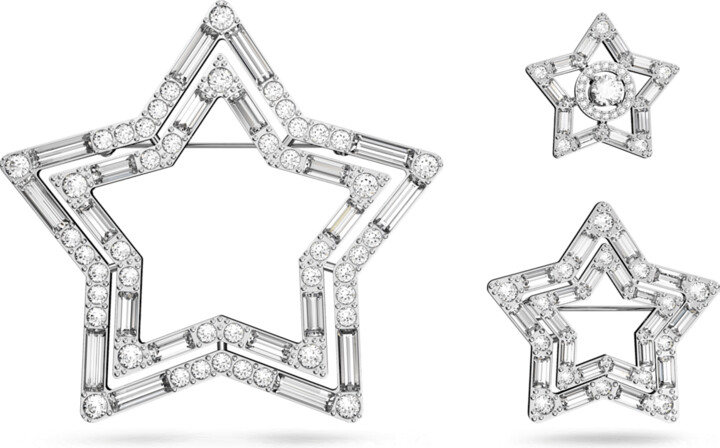 Swarovski Stella brooch Set 3 Mixed cuts Star White Rhodium
