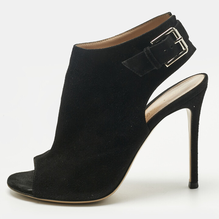 Gianvito Rossi Black Suede Open Toe Slingback Sandals Size 37