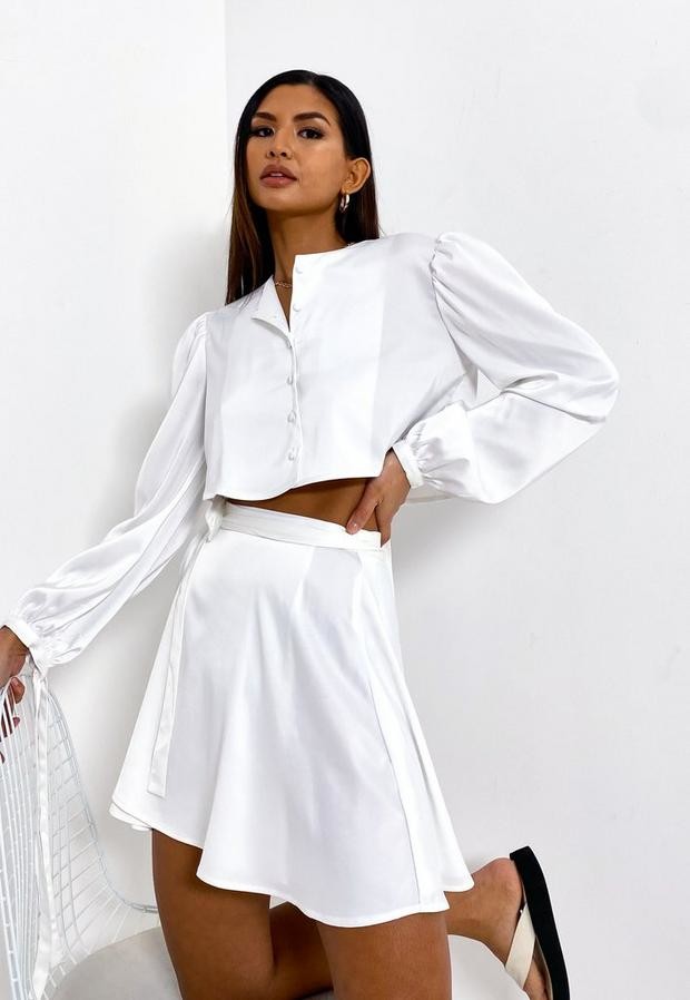 ivory satin mini skirt
