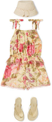 Zimmermann Kids - Honour Ruffled Floral-print Cotton-voile Playsuit - Yellow