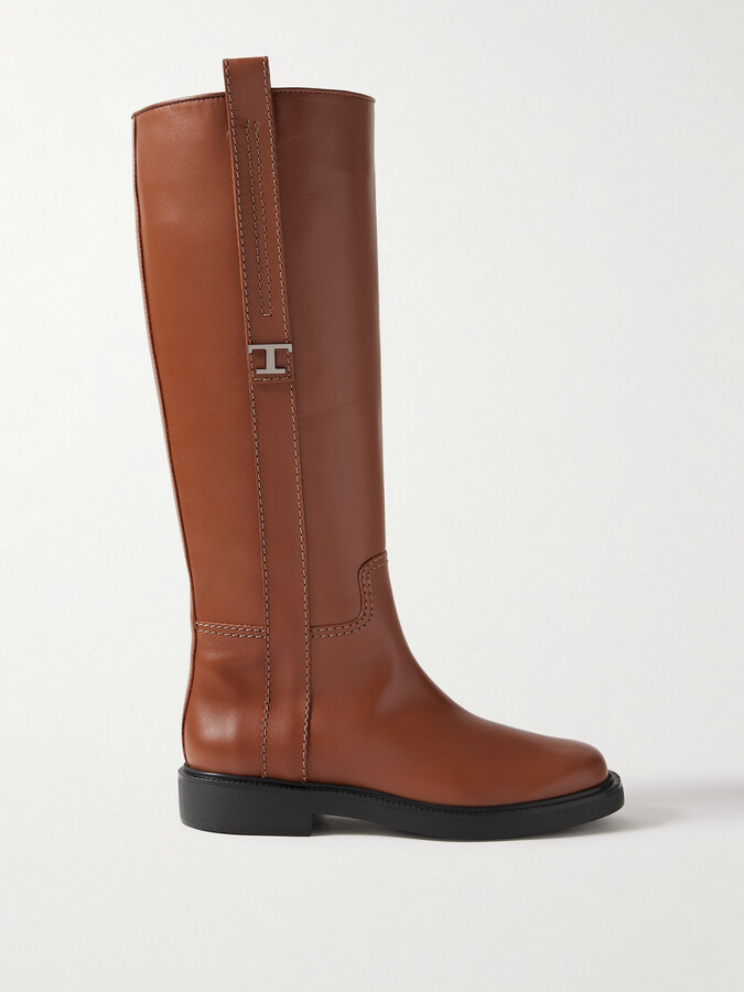 Tod's Embellished Leather Knee Boots - Brown
