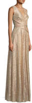 Thumbnail for your product : Surplice-Neck Sleeveless A-Line Laminated Plisse Evening Gown