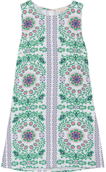 Tory Burch Garden Party Printed Linen-blend Mini Dress - Green - ShopStyle