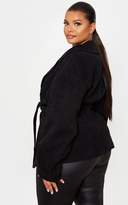 Thumbnail for your product : PrettyLittleThing Plus Black Cord Collar Tie Waist Jacket