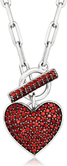 Ross-Simons Ross-Simons1.80ct.t.w.GarnetHeartToggleNecklaceinSterlingSilverSize20