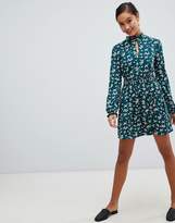 Thumbnail for your product : Miss Selfridge shirred waist mini dress in green floral