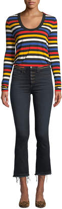 Veronica Beard Carolyn High-Rise Cropped Jeans with Striped Waistband