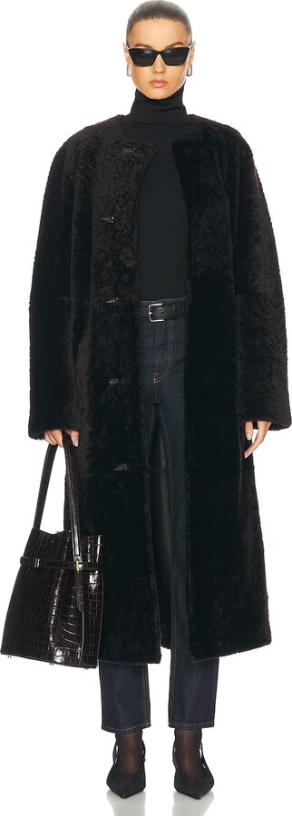 Totême Soft Shearling Coat in Chocolate