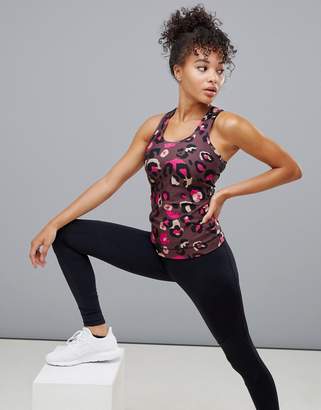 ASOS 4505 4505 Gym Vest In Leopard Print With Contrast Panel Detail-Multi