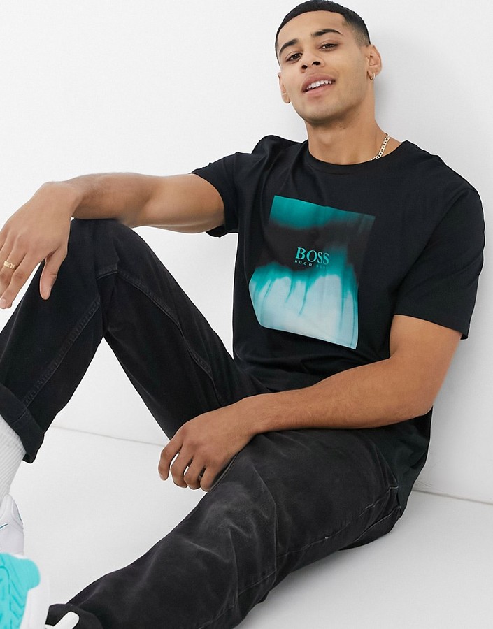 HUGO BOSS Tiris blurred block logo t-shirt in black - ShopStyle