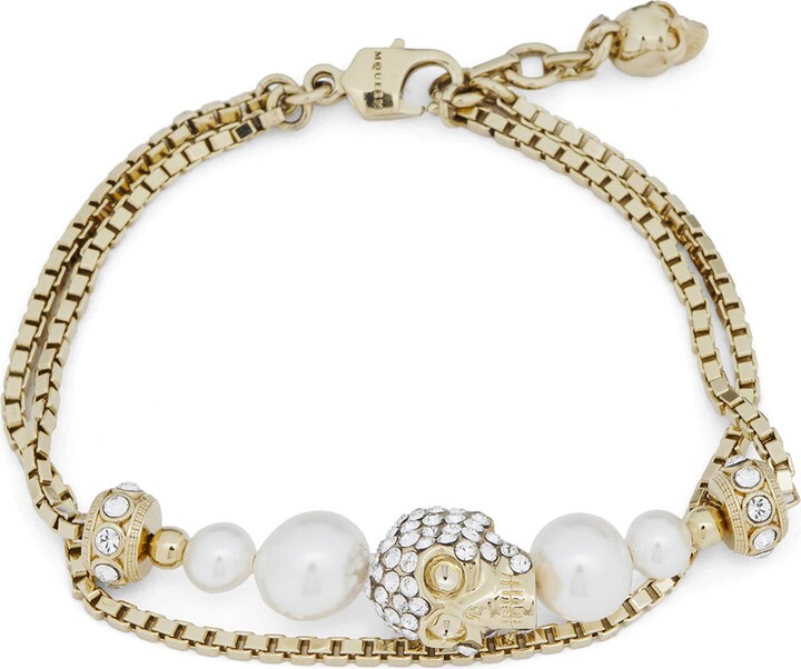 Alexander McQueen Faux Pearl and Skull Bracelet