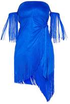 Thumbnail for your product : PrettyLittleThing Cobalt Faux Suede Bardot Tassel Wrap Bodycon Dress