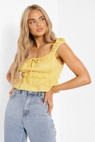 Thumbnail for your product : boohoo Shirred Lace Trim Cap Sleeve Top