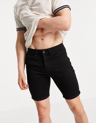 New Look skinny denim shorts in black - ShopStyle