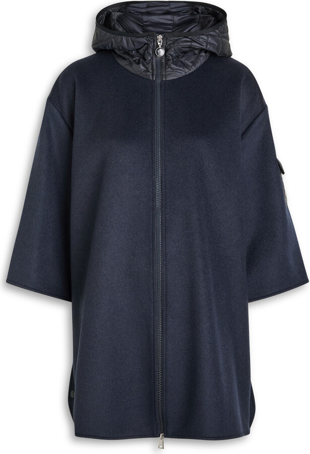 Moncler Hooded Shell and Wool-blend Cape Coat