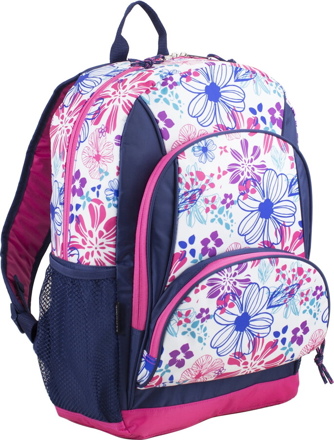 Eastsport Unisex Triple Pocket Backpack, Blue Pink Floral