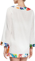 Thumbnail for your product : Milly Crinkle Cotton Coverup Tunic w/Banana Leaf Trim