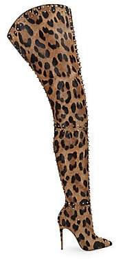 Christian Louboutin Women's Metrolisse Thigh-High Leopard-Print Calf Hair Boots