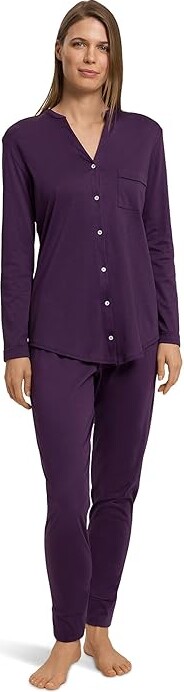 Hanro Pure Essence Long Sleeve Pajama Set Women's Pajama Sets Amethyst : XL, Cotton