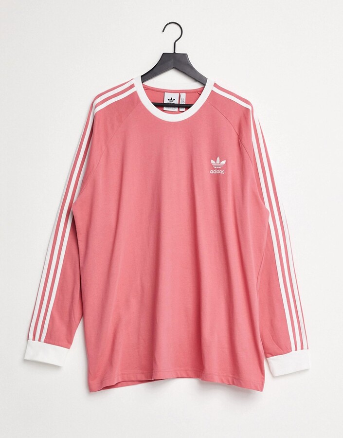 adidas adicolor three stripe long sleeve t-shirt in rose pink - ShopStyle