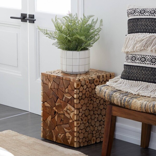 Olivia & May ContemporaryTeakWoodAccentStoolBrown-Olivia&May:EntrywayFurnitureUnupholsteredSolidDesign