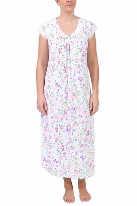 Miss Elaine Floral-Print Short-Sleeve Long Nightgown