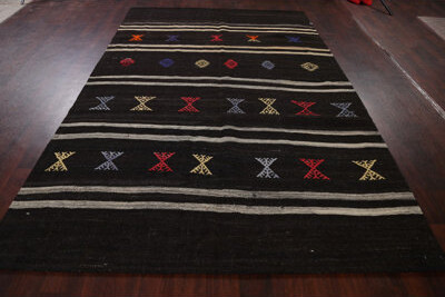 Isabelline Annea Handmade Kilim Wool Black Rug