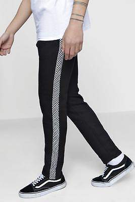 boohoo Mens Skinny Fit Joggers With Check Tape