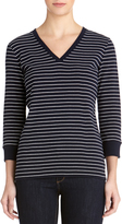 Thumbnail for your product : Jones New York Stripe V-Neck Pullover with 3/4 Sleeves