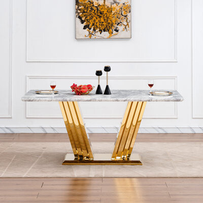 Mercer41 Rectangular Faux Marble Dining Table 70\