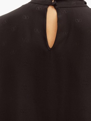 Valentino Tie-neck Logo-jacquard Silk Blouse - Black