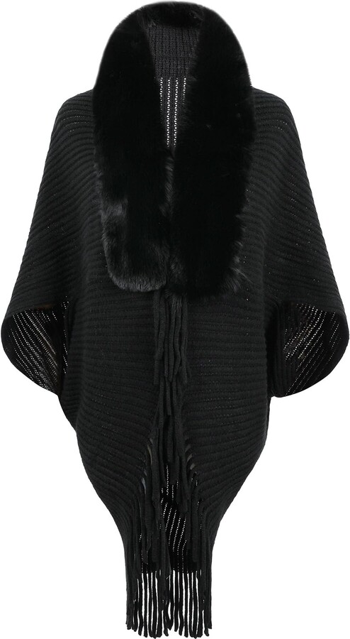 FEOYA Women's Faux Fur Collar Shrugs Shawl Wraps Open Front Winter