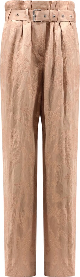 Damasked Linen And Viscose Trouser With Belt