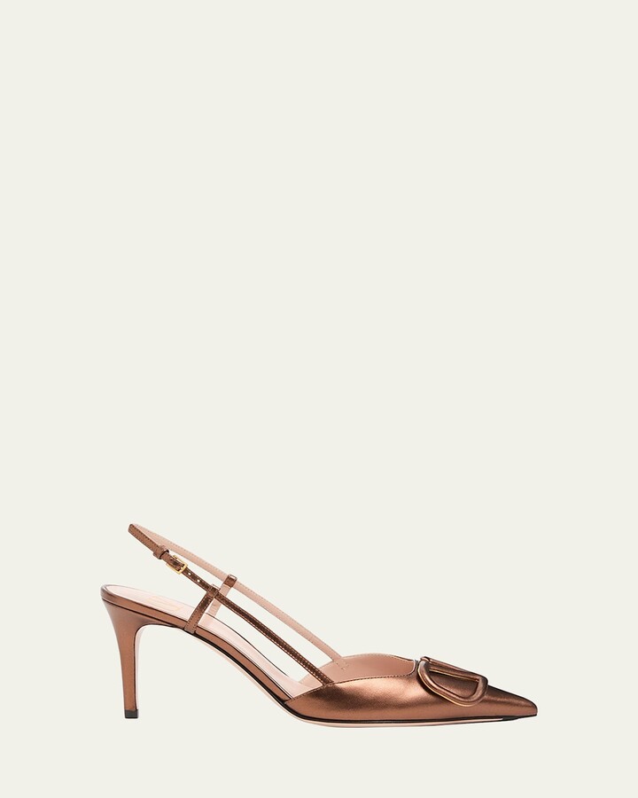 Valentino Garavani V-Logo Metallic Leather Slingback Pumps