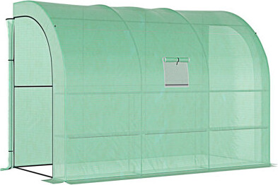 August Grove Lean To House Walk-In House Plant Nursery With Roll-Up Doors And Windows PE Cover And Wire Shelves