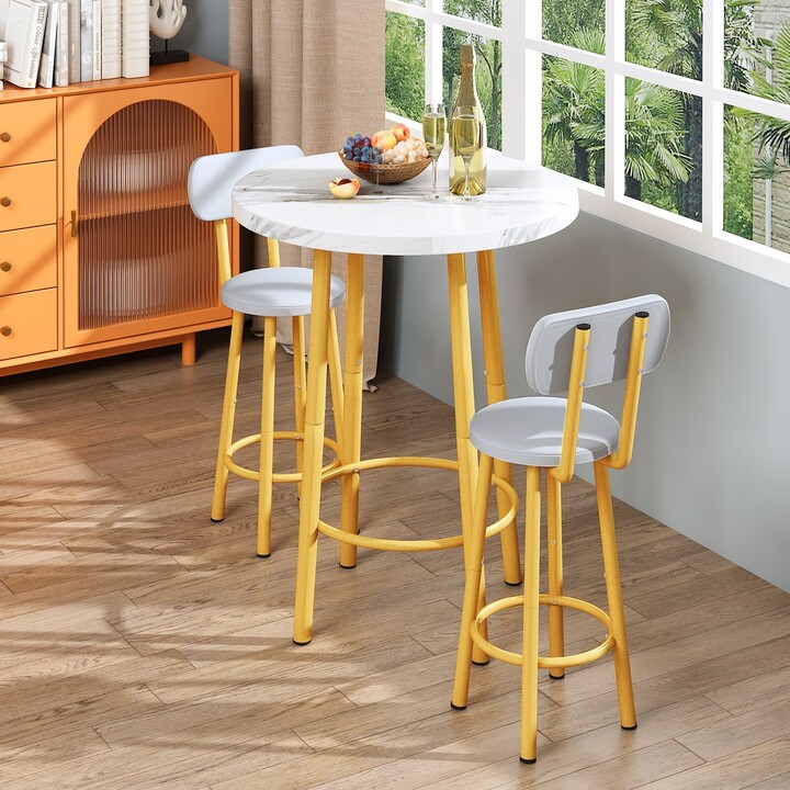 Mieres Modern Style 3 Pieces Dining Table Set, Faux Marble Top Bar