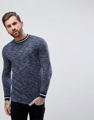 ASOS DESIGN Longline Long Sleeve T-Shirt In Textured Fabric With Stripe Tipping