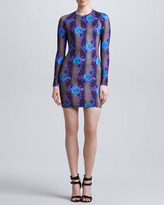 Thumbnail for your product : Christopher Kane Floral-Print Long-Sleeve Stretch Minidress, Purple