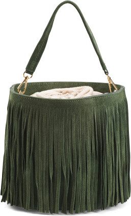 Ted Baker Eques Leather And Suede Bucket Bag in Green