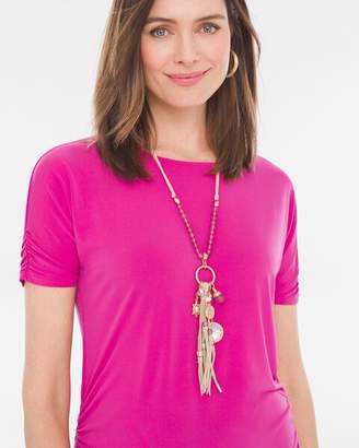 Chico's Chicos Long Pink Suede Charm Necklace