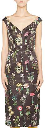 No.21 V Neck Cap Sleeve Fitted Dress In Black Floral Print