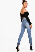 Thumbnail for your product : boohoo Charlie Embroidered Hem Slim Fit Mom Jeans