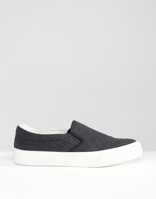 ASOS Slip On Sneakers In Gray Felt With Faux Shearling Lining