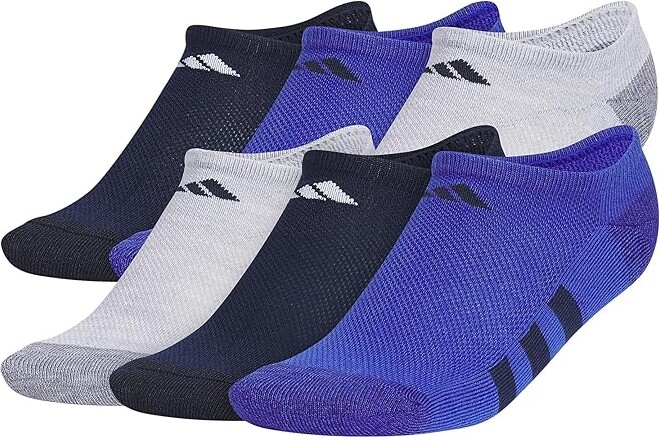 Adidas Originals Kids Athletic Cushioned 6-Pack No Show (Little Kid/Big Kid/Adult) Kids Shoes Cool Light Heather/Collegiate Navy/Semi Lucid Blue
