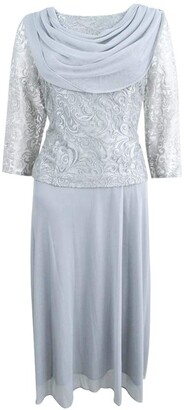 Alex Evenings Women's Plus-Size Tea Length Embroidered Mock Dress with Cowl Back