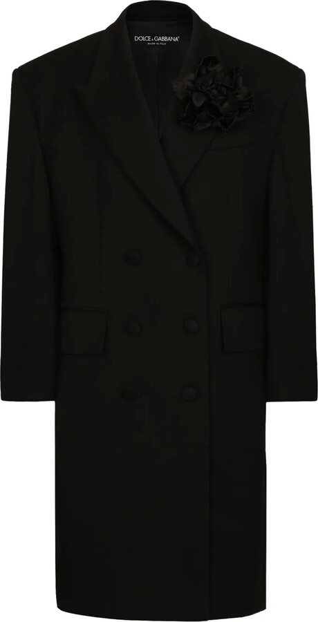 Dolce & Gabbana Floral-Appliqué Virgin Wool Coat