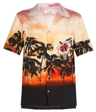 Valentino Embellished Sunset Print Cotton Shirt - Mens - Multi