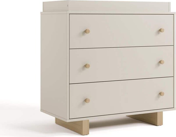 Stork Craft Texas Frosted Oat with Driftwood 3 Drawer 35.62 in. Wide Dresser with Changing Topper