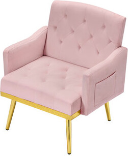 Mercer41 Elegant Pink Velvet Armchair With Shiny Metal Legs 4 - Withstand Test Of Time