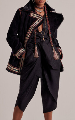 Etro Women's Embroidered Faux-Fur Trimmed Jacket - Black - Moda Operandi
